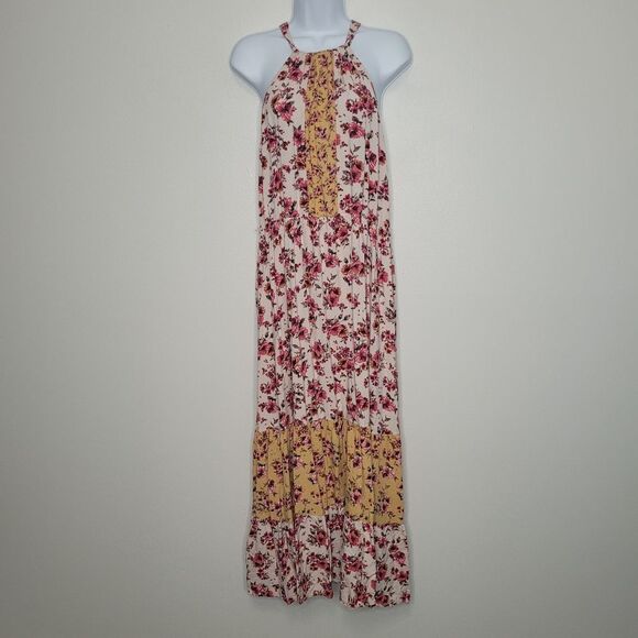 Maurices Dresses & Skirts - Maurices pink yellow colorblock floral high neck maxi Summer dress size xxl